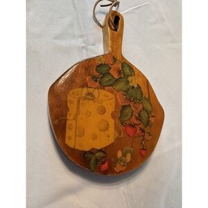Vintage Thick Hand Carved & Painted Strawberries & Cheese Wood Cutting Board